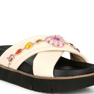 New Size 7  Women’s GB Charm-Ing Leather Cross Strap Charm Chunky Platform Sand…